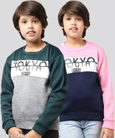 Stylish and comfortable woolen full sleeve winter sweatshirt/sweater for boys & girls. Warm, printed net design for casual outings. India-made kids' wear