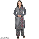 Grey wool women's Aishani kurta with palazzo set, perfect for winters in a long printed design
