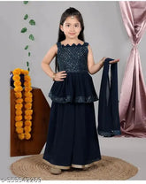 Georgette A-line palazzos with embellished dupatta - Indian girls festive wear, 2-3 years