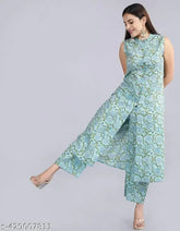 Magic Cotton Kurta Set, printed net cotton kurta with palazzos on display, single size options available in S-XXXL