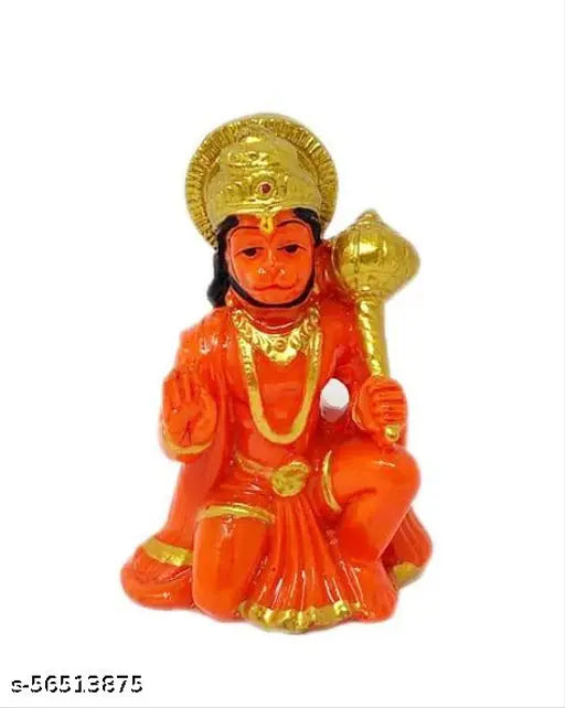 Orange polyresin Hanuman Ji Murti statue for pooja, car dashboard, or home decor, 3 inches