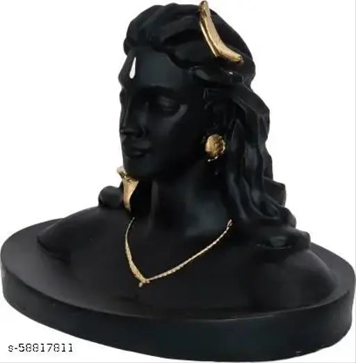 Black Adiyogi Shiva Statue & Rudraksha Mala, Indian religious idol for car and home decor