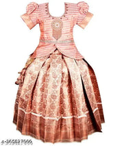 Art Silk Kids' Lehenga Choli Set with Embroidered Patterns, Jequard Silk Lehenga, Indian traditional Pattu Pavadai style, suitable for parties and festivals like Mahamaham Festival or Wedding