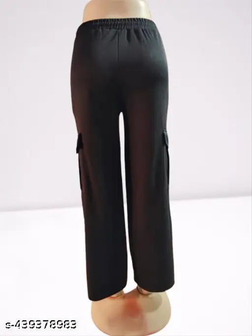Black cotton lycra women's cargo trouser - high-waisted, versatile, elongating silhouette