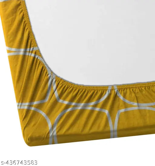Yellow Glace Cotton Fitted Double Bedsheet Set with Two Matching Pillow Covers - Ideal for Summer, Comfortable & Durable