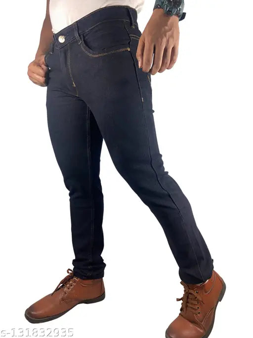 Men's solid black denim jeans by FANG JEANS, MEN SLIM FIT for comfort and style