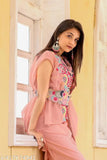 Fancy Georgette Koti Suit with embroidered net palazzos, XL size, Indian origin