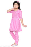 Pink cotton blend embroidered Kurta with straight fit cotton pants, pack of 2. Three-quarter sleeve, suitable for parties and birthdays. Indian ethnic fashion, blending tradition and modernity