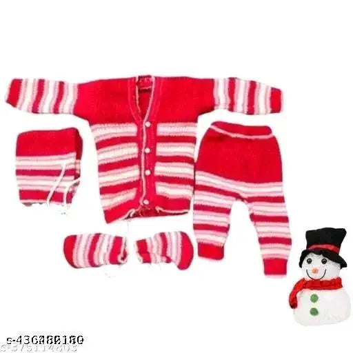 Woolen striped newborn baby sweater, pyjama, cap & booties - 0-3 months, India origin