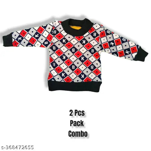 Morvika printed cotton semi-woolen sweatshirts (pack of 2) for light winter, ideal for infants and toddlers