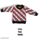 Morvika printed cotton semi-woolen sweatshirts (pack of 2) for light winter, ideal for infants and toddlers