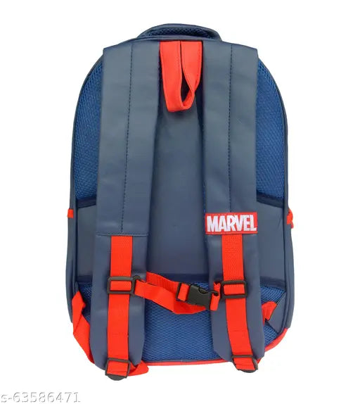 Silver polyester net Kraft bag for kids, features Spiderman design, waterproof, free size with three compartments and water bottle holder