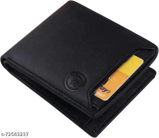 Black faux leather men's card wallet, 5-card slots, sleek design, Indian origin