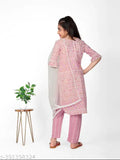 Baby pink cotton kurta set with net dupatta and bottomwear for girls (Size: 4-5 years) - traditional embroidered Indian fashion wear for special events