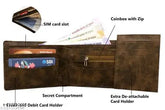 Brown faux leather bi-fold men's wallet with 7 ATM card slots, textured pattern, and 5 compartments. Perfect for everyday use or gifting occasions. Handcrafted in India