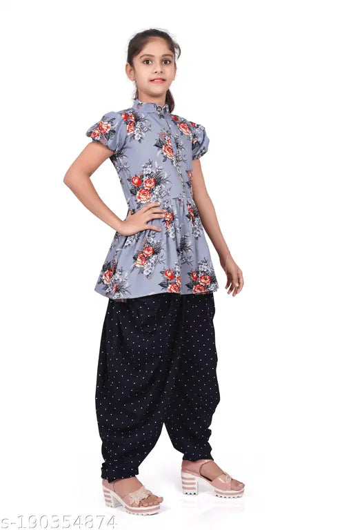 Printed crepe girl's anarkali set with dhoti pants, 4-16 years, Indian clothing for girls