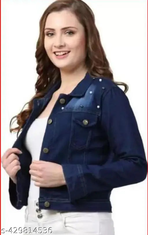 Stylish denim jacket, solid design in trendy Danim stone fabric, unisex fit for women and girls, size XL originates from India
