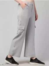 Grey cargo trousers, side pockets, relaxed fit