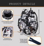 Black and white textured polyester medium girls backpack for school, college, or casual use. Ample space with main compartment and multiple pockets. Durable waterproof material and adjustable shoulder strap for comfort. Perfect for everyday carry. Made in India. (12"L x 16"H x 11"W)