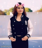 Black wool Kids Girls Full Sleeves Solid NY Jacket, printed with NY.PEACH design, on a hanger. Available in various sizes (8-9, 9-10, 10-11, 11-12, 12-13, 13-14, 14-15, 15-16 years), made in India