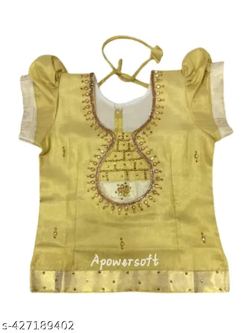 Art Silk Net Kids Pattu Paavadai Set - Traditional top and skirt from Kerala, India