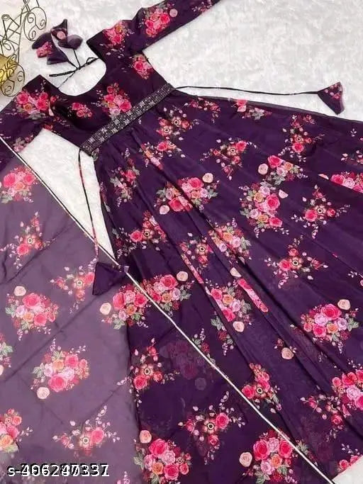 Trendy printed Georgette gowns in multiple sizes (S-XXXL), Indian origin