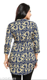 Blue and yellow printed crepe three-quarter sleeve dress top by Aakarsha Refined Dresses for women