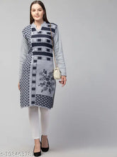 Grey woolen woman's kurti with long sleeves, printed combo, ideal for winter, India origin