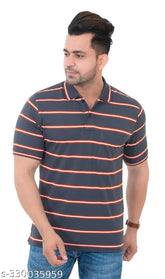 Blue striped polycotton men's polo shirt with cuffed sleeves & chest pocket, ideal for summer events