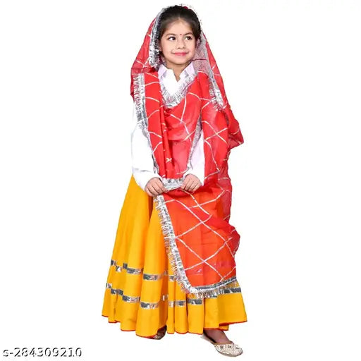 Cotton Haryanvi costume for kids, solid color Indian folk dance dress with long sleeves