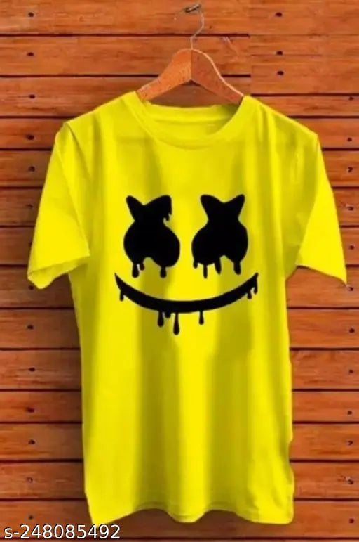 Premium polyester smiley printed T-shirt, vibrant design for men and women, made in India