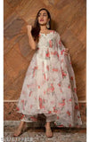 Georgette round neck long sleeve mill printed dress with net dupatta, casual-formal for office parties and weddings