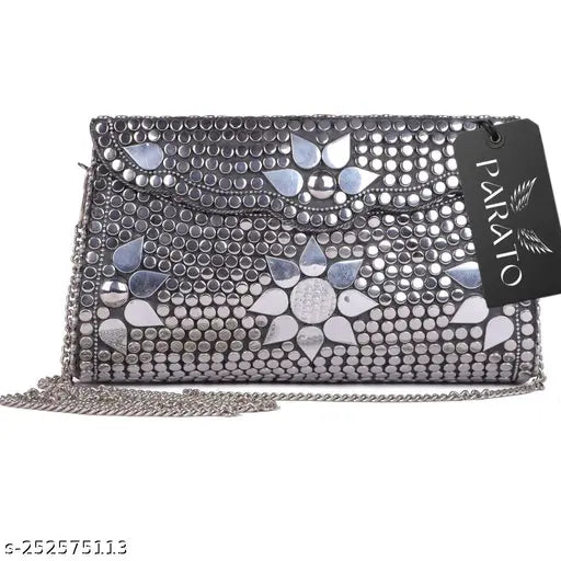 Handmade silver PARTY clutch bag, embellished net design, Indian artisan crafted, perfect for accessories storage at events