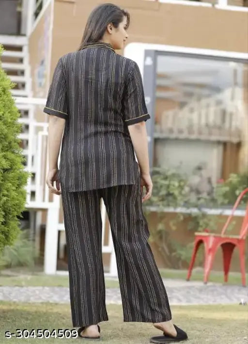 Striped rayon nightsuit set, comfortable loungewear for women, Indian-made