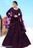 Embroidered semi-stitched net lehenga choli and dupatta set, latest Indian designer women's fashion