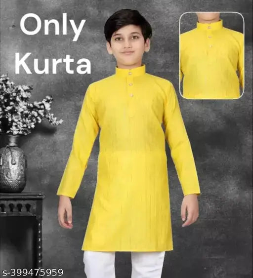 Yellow cotton striped kurta for kids, long sleeves, size 4-5 years, Indian children's clothing