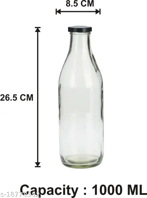 Clear glass water/milk/juice bottle (1000ml), leak-proof, reusable, fridge-friendly, environmentally friendly, printed with unique new style embossed design