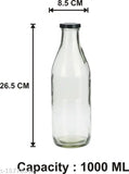 Clear glass water/milk/juice bottle (1000ml), leak-proof, reusable, fridge-friendly, environmentally friendly, printed with unique new style embossed design