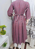 Woolen checked design frock kurti for winter, three-quarter sleeves, maroon color, comfortable daily wear