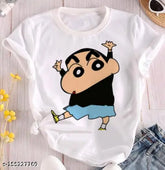 Polycotton SHINCHAN Cartoon t-shirt, short sleeves, printed design. Close-up of black panda eating