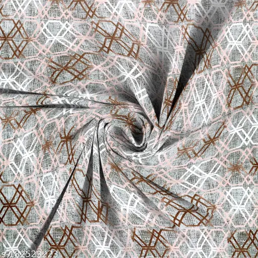 Brown glace cotton fitted bedsheet with 2 pillow covers by Keshav Furnishing, ideal for summer, easy to tuck-in on heavy mattresses. Printed geometric design