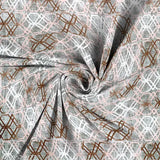 Brown glace cotton fitted bedsheet with 2 pillow covers by Keshav Furnishing, ideal for summer, easy to tuck-in on heavy mattresses. Printed geometric design
