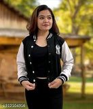 Black fleece casual short varsity jacket with self-design pattern, ideal for a stylish, sporty look in various sizes from S to XL