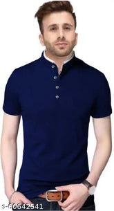 Mandarin Collar Half Sleeve Cotton T-Shirt for Men - breathable, slim fit, India origin