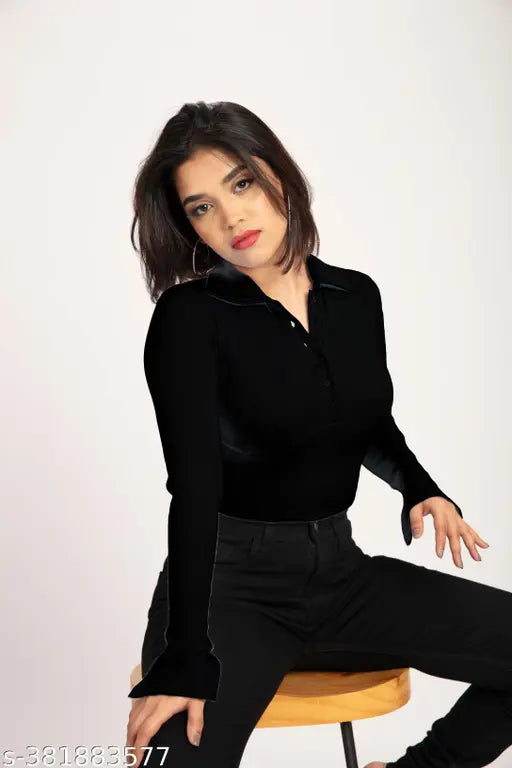 Lycra corset top with slit sleeves and collar, Indian-made casual wear for women, XS (bust size 30in)