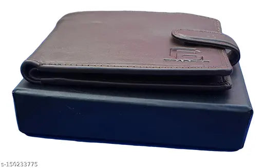 Brown genuine leather, RFID protected mens formal wallet - high quality, solid pattern, bifold design with 5 compartments