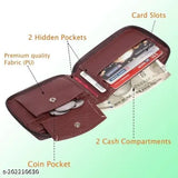Denny black men casual brown round artificial leather wallet, faux leather men's accessory with two compartments, free size (9x11 cm), made in India