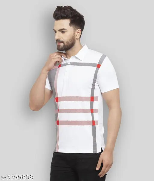 Wild West Polo Collar Printer White Cotton T-shirt, half sleeve for men - Indian apparel with western theme, short sleeves and printed pattern
