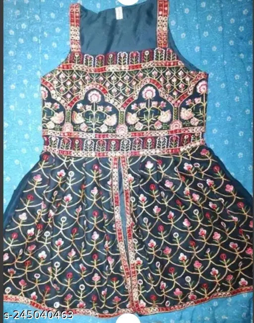 Blue Georgette Kurti Sharara Plazza and Duppata Set - Wedding Festive Trending for Kids, intricately embroidered with vibrant colors, perfect for special occasions