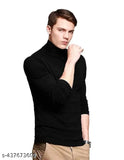 Black cotton high neck turtle neck or full sleeves men's tee, India-made for casual wear